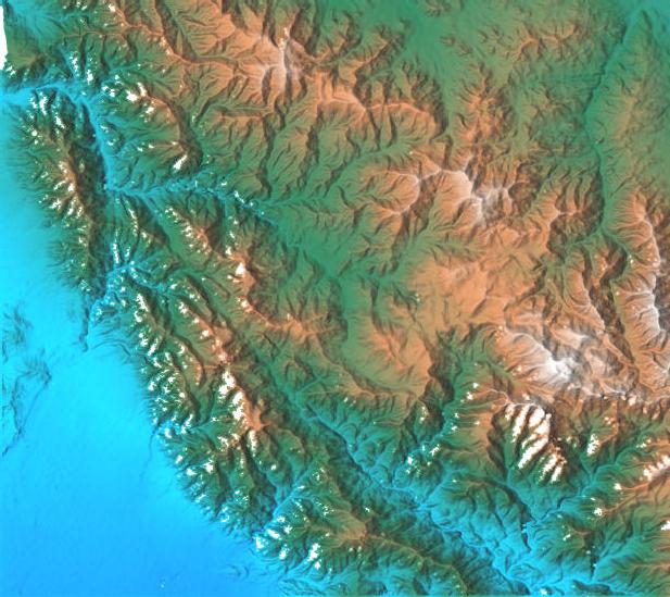 San Gabriel Mountains, California,Shaded Relief in Color