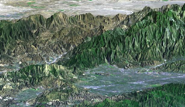 SRTM Perspective View with Landsat
Overlay: San Fernando Valley, California