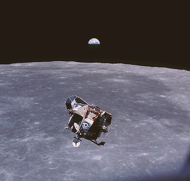 The Apollo 11 Lunar Module, the Moon, and the Earth