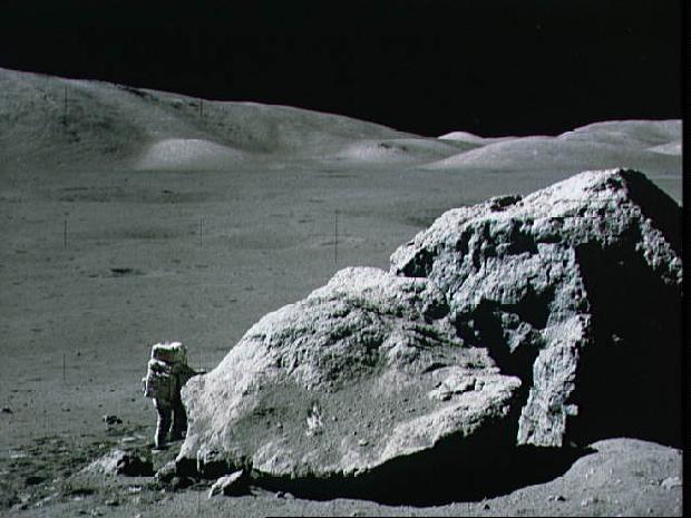 Astronaut Harrison Schmitt Standing Next to a Boulder During the ThirdApollo 17 EVA