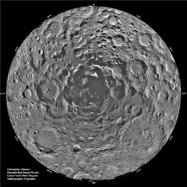 South Pole Region of the Moon as Seen by Clementine