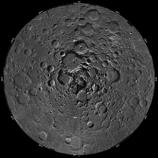 North Pole Region of the Moon as Seen by Clementine
