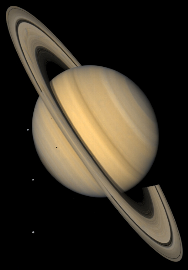 Saturn and 4 Icy Moons in NaturalColor
