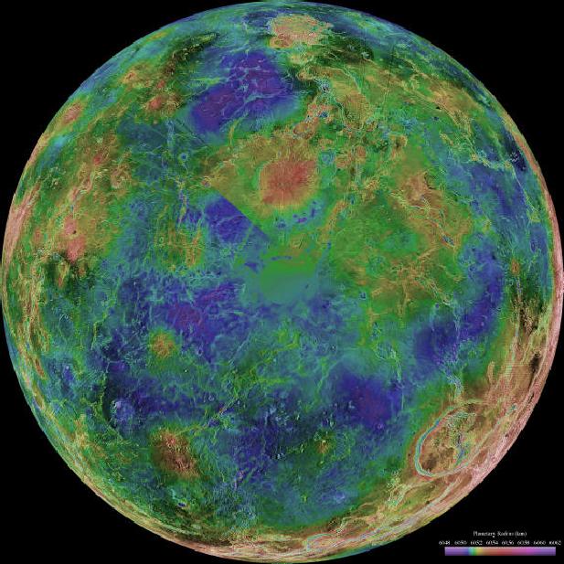 Hemispheric View of Venus Centered at the SouthPole