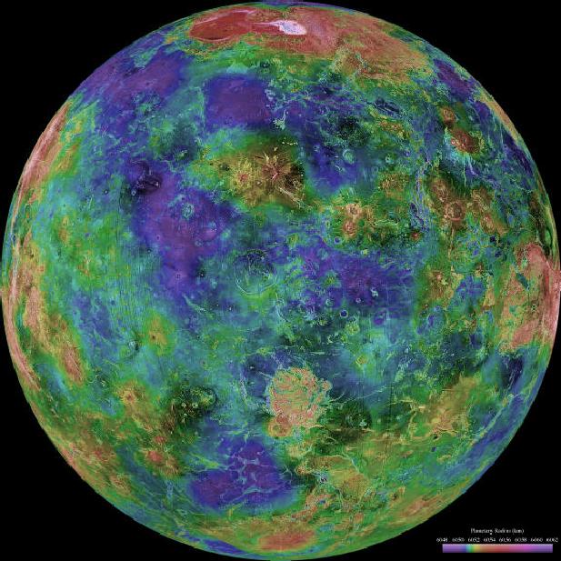 Hemispheric View of Venus Centered at 0 Degrees East Longitude
