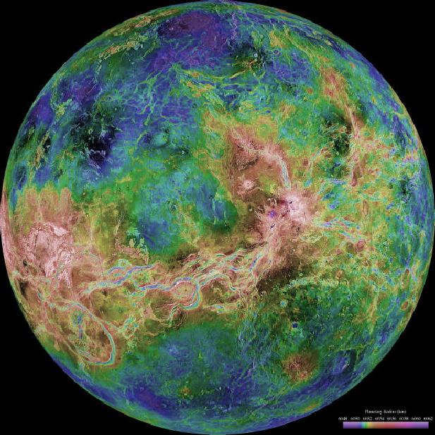 Hemispheric View of Venus Centered at 180 Degrees East Longitude