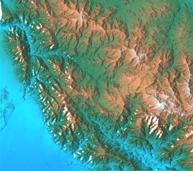 San Gabriel Mountains, California,
Shaded Relief in Color