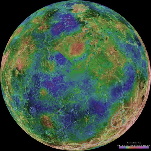 Hemispheric View of Venus Centered at the South
Pole