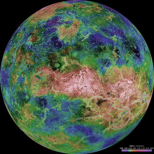 Hemispheric View of Venus Centered at 90 Degrees East Longitude